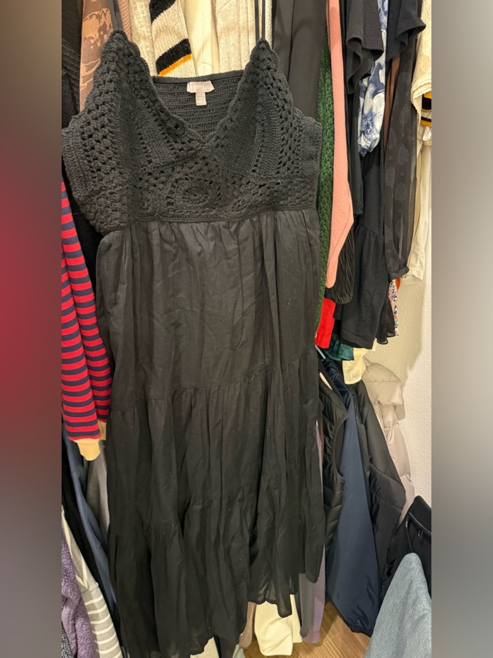 Black Maxi Dress with Crochet Bodice